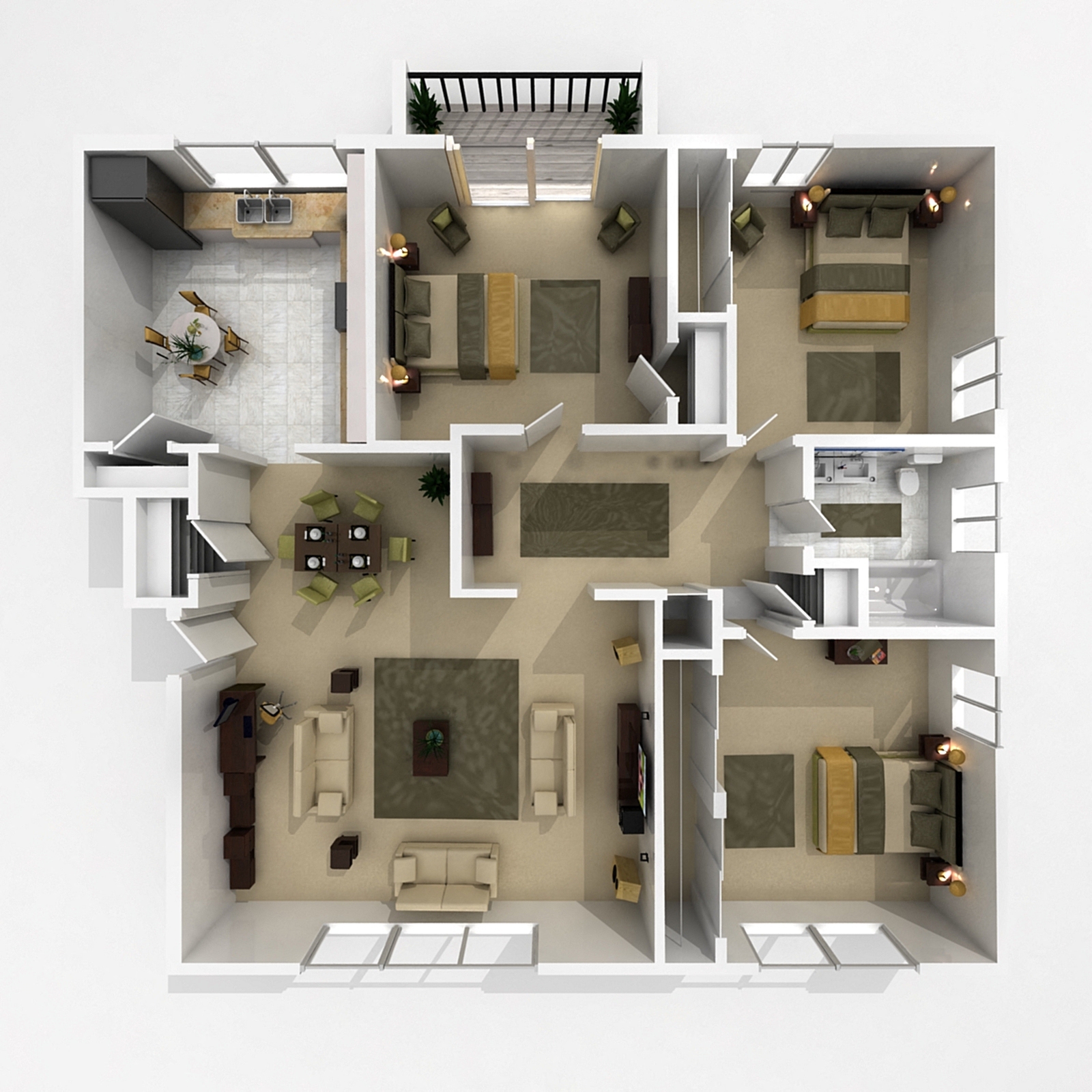 Floor plan for 3 beds, 1 bath, 1152 sqft